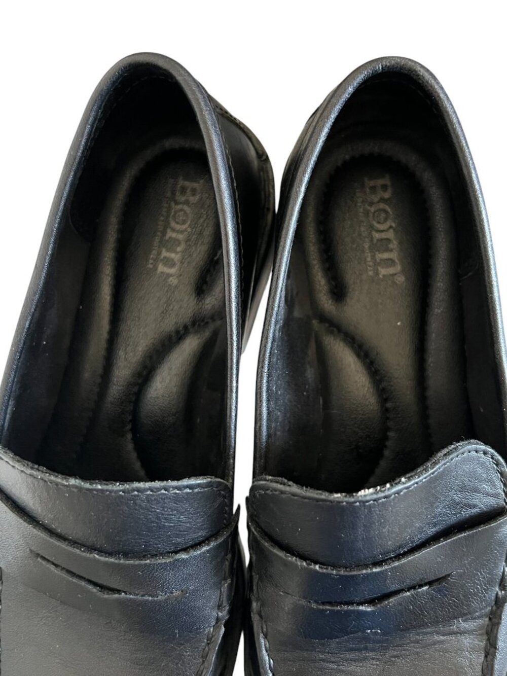 Born Carrera Leather Lug Sole Platform Penny Loafers In Black Size 8 - Picture 6 of 12